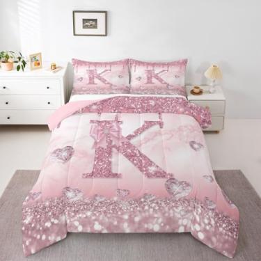 Imagem de Erosebridal Conjunto de cama solteiro com letra K com laço e nó de alfabeto, rosa, presentes personalizados para mulheres, para crianças, meninos, meninas, mulheres, moderno
