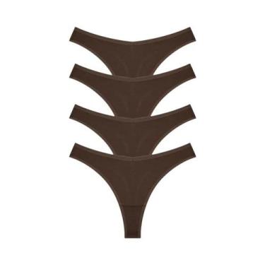 Imagem de Tangas De Algodão Listradas Femininas De Cintura Baixa 4PCS Sexy G-Str