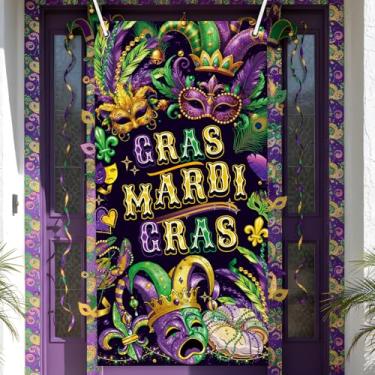 Imagem de InIsajace Capa de porta de carnaval - Decorações de porta de carnaval felizes, suprimentos de placa de cobertura de porta grande Fat Tuesday, decoração de banner de fundo de festival de carnaval para