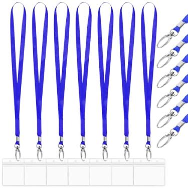 Imagem de Swpeet 50 unidades de suporte de crachá de identificação de plástico transparente à prova d'água de 8,4 cm x 9,9 cm com kit de cordão azul de 45 cm, crachás de crachá com zíper resselável para cartões