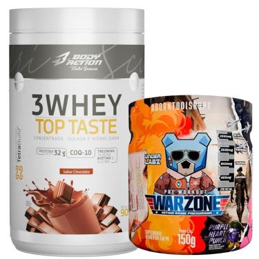 Imagem de Kit Whey Protein 3W Chocolate + Pré-Treino Warzone UnderLabz-Unissex