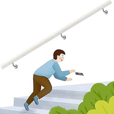 Imagem de Corrimão de madeira branca para crianças/idosos/deficientes, corrimãos modernos de escada montados na parede com suporte de metal))