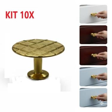 Imagem de Kit 10 Puxador Moveis Dourado Redondo Ouro Luxo Gaveta Armario Ponto Bola Furo Unico Parafuso