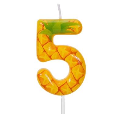 Imagem de Vela com número de aniversário de abacaxi, número de cera com tema de fruta amarela para decoração de festa de aniversário, celebração, decoração de bolo (5)