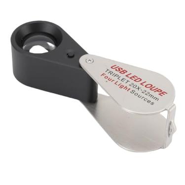 Imagem de Dpofirs Conjunto de Lupa de Joalheiro Dobrável 20X Com Bateria Recarregável para Inspeção de Joias Prata