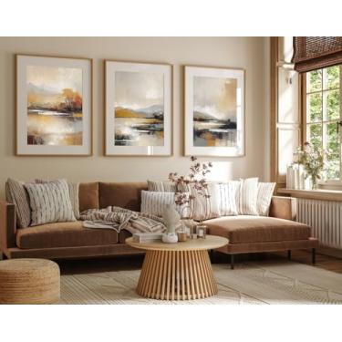 Imagem de 3 peças minimalistas geométricas abstratas de arte de parede impressões em tela geométrica abstrata pôster pintura imagens para sala de estar decoração de casa com moldura interna de madeira