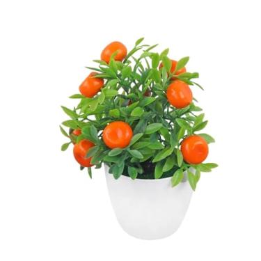 Imagem de Peitoril de janela de árvore artificial decoração de plástico jardim planta falsa vaso decoração de casa ornamentos em vaso (laranja)