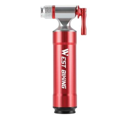 Imagem de Bomba de CO2 para bicicleta de liga de alumínio Inflador de pneus de bicicleta portátil injetor de CO2 para bicicleta de estrada com botão de controle e manômetro para acessório (Vermelha)