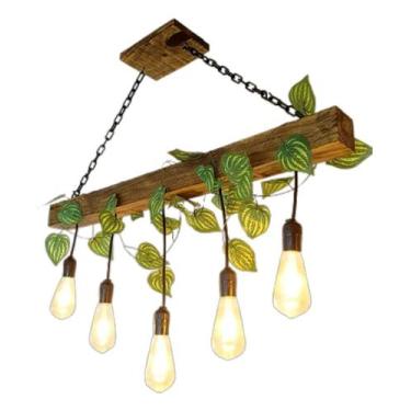 Imagem de Lustre Luminária Pendente Rústica 90cm 05 Pendentes - Pó de Madeira