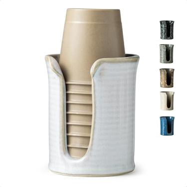 Imagem de YHOJOY Dispensador de copo de banheiro de 85 g, suporte de copo de banheiro para copos Dixie, pequeno dispensador de copo de enxaguante bucal para banheiro, branco creme