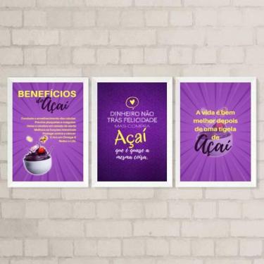 Imagem de Kit 3 Quadros Decorativos Frases Açaí 45X34Cm - Branca