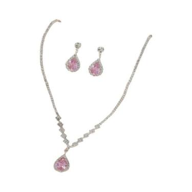Imagem de Conjunto De Joias Femininas Com Colar E Brincos Em Forma De Gota De Ág