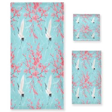 Imagem de xigua Conjunto de toalhas de banheiro de flores de cerejeira absorvente toalha de banho macia de 3 peças toalha de mão toalhas decorativas para banheiro, academia, hotel, praia, piscina