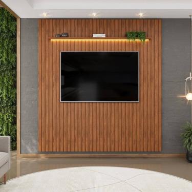 Imagem de Painel para Tv até 75 Polegadas Ripado com LED 223cm Trento Freijó