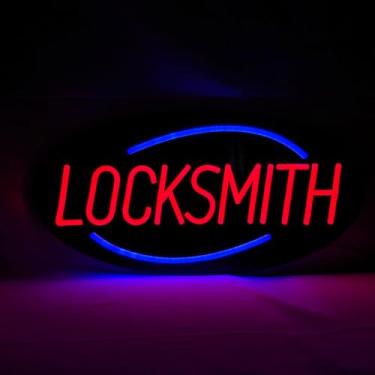 Imagem de Placa neon de chaveiro LED, 50 cm x 25 cm, placas comerciais para lojas de chaves, lojas de ferragens, centros de segurança, placa traseira de acrílico preto, fácil de instalar, decoração de janela de