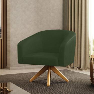 Imagem de Poltrona Sala Decorativa Stella Base De Madeira Giratória Ma30 Sintético Pu Verde D03 - D`rossi