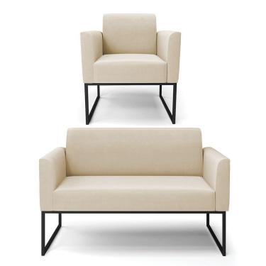 Imagem de Sofá Namoradeira Com Poltrona Base Industrial Preto Marisa Suede Bege