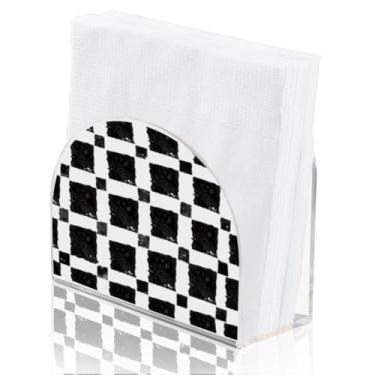 Imagem de SUPERDANT Porta-guardanapos xadrez preto e branco para mesa tartan acrílico dispensador de serviço de mesa organizador de guardanapos de coquetel suporte de toalha de papel de seda acrílico para casa