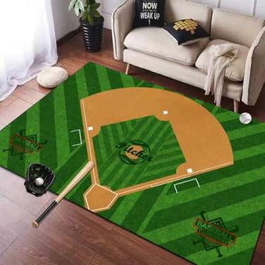 Imagem de Tapete de beisebol, tapete esportivo antiderrapante, tapetes de área divertida, tapetes macios e grandes para decoração de sala de estar e quarto - presente para amantes de bolas de beisebol 9,5 x 1,5