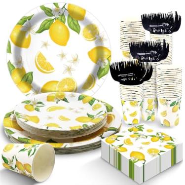 Imagem de EggSun Pratos e guardanapos de limão, conjunto de utensílios de mesa descartáveis de aranha, pratos de papel para aniversário, família, jantar, piquenique, churrasco, decoração de chá de bebê, serve
