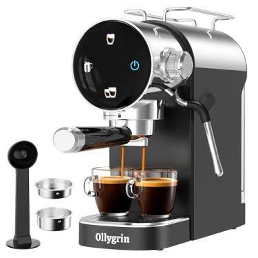 Imagem de Ollygrin Máquina de café expresso com 20 barras, máquina de café expresso ajustável com espumador de leite, máquina de café expresso compacta com painel de toque, tanque de água removível e bandeja