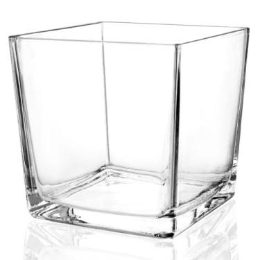 Imagem de Comrzor 1 vaso de vidro quadrado 15 x 15 cm x 15 cm, vaso de flores transparente para centros de mesa, suporte de vela para eventos de festa de casamento, decoração de casa