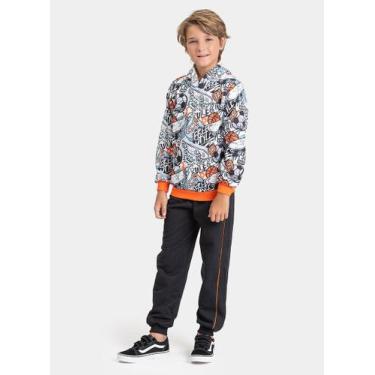 Imagem de Conjunto Inverno Menino Laranja Blusão com Capuz e Calça com Filete em