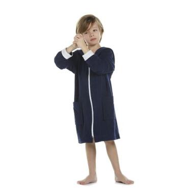 Imagem de Roupão Infantil com Capuz e Zíper - Conforto E Carinho, 16, Azul marin