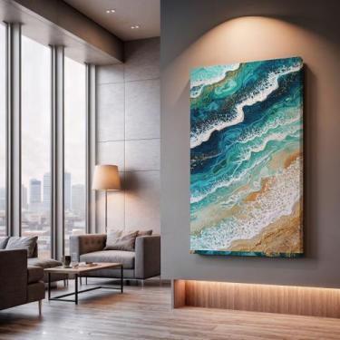 Imagem de Quadros Decorativos Ondas Turquesa 40x60 Moderno Luxo Sala Quarto Escr