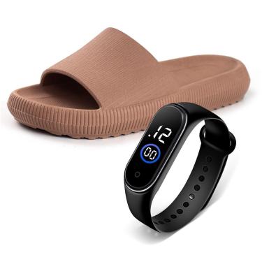 Imagem de Kit Chinelo Nuvem Feminino Ortopédico Anatômico Confortável Leve Macio Original Com Relógio-Feminino