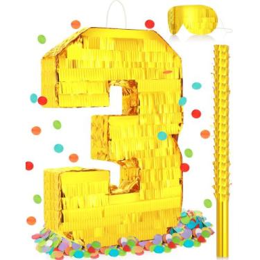 Imagem de Decorações de festa de aniversário de Piñata Sratte Gold Foil Number 3