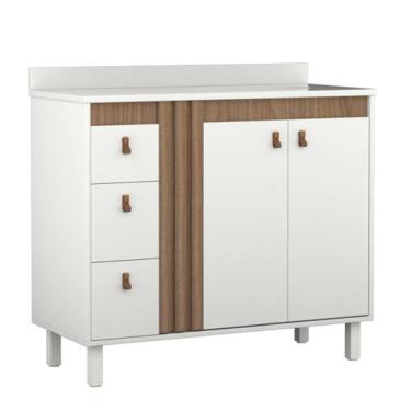 Imagem de Gabinete Para Banheiro com Tampo de Pedra Samir 100cm - Venturi, Branc