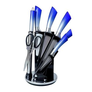 Imagem de Conjunto de facas para cozinha em aço inox e suporte giratório 7 peças
