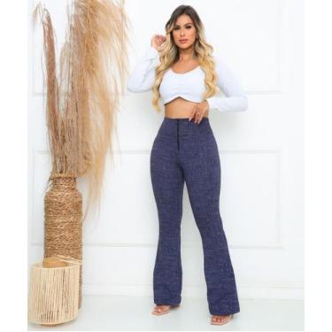Imagem de Calça Flare Jacquard com Zíper e Bolsos Azul Mescla - Conforto e Estil