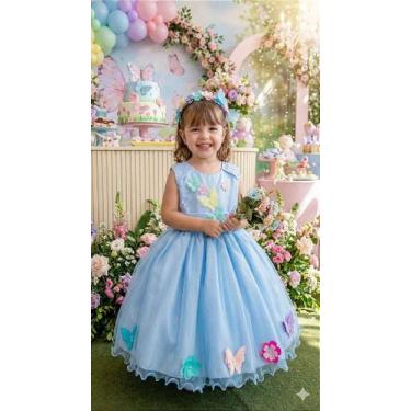 Imagem de Vestido Princesa Belli Anabel Jardim Encantado Azul Bebê - Tecido Mist