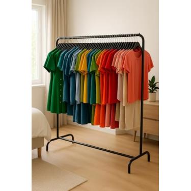 Imagem de Arara para Roupas - 100% Aço Estrutura Reforçada - Suporta 90 Cabides - 135cm Altura (Preta) | Biorty Pure Design