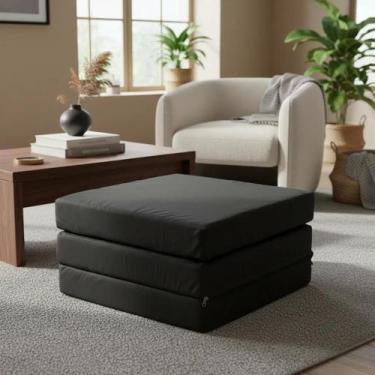 Imagem de Pufe Vira Cama 3em1 Multiuso De Solteiro Dobrável Colchonete Cor Preto