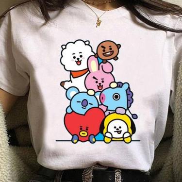 Imagem de Camiseta Feminina Masculina BT21 BTS Tata Chimmy Cooky RJ Poliéster - 