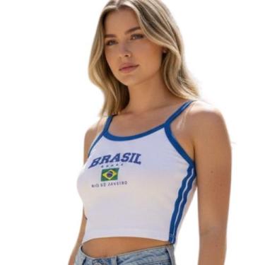 Imagem de Cropped Top Blusinha Brasil Brazil Copa Eleição - Look Dreams, Branco,