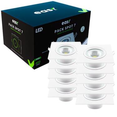 Imagem de Kit 10 Spot De Embutir 7w Quadrado Led 6500k Branco Frio Bivolt - Easy