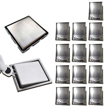 Imagem de Ralo Oculto 15x15 Kit 13 Uni Inivisivel Inox Casa Banheiro Lavabo Varanda Cozinha Resistente Seguro Anti Odor