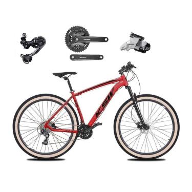 Imagem de   Bicicleta Aro 29 Ksw Xlt Câmbio Traseiro Shimano Deore e Altus 27v Freio Hidráulico Garfo Com Trava Pneu Faixa Bege - Vermelho