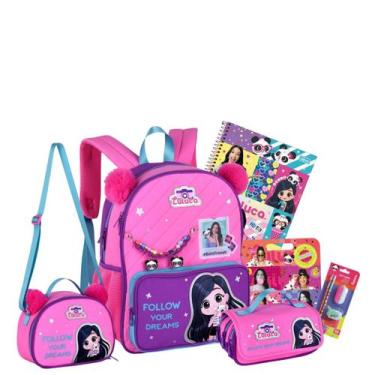 Imagem de Kit Mochila Luluca Costas Lancheira E Estojo Triplo Pandinha Cor:Rosa,