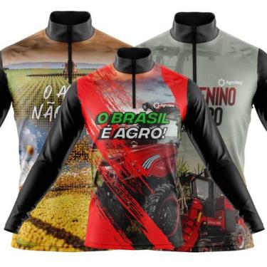 Imagem de Combo Kit 3 Camisas Masculinas Agro Manga Longa Zíper Proteção Uv Slim