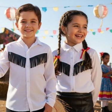 Imagem de Camisa Country Infantil Branca Unissex Festa Junina - Magedu, 10