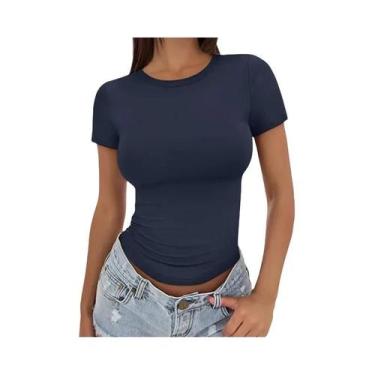 Imagem de Camiseta Feminina Slim Fit De Verão Com Manga Curta E Gola Redonda, Mo