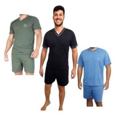 Imagem de Kit 3 Pijamas Masculinos Manga Curta Adulto Em Malha Curto - pIJAMAS V