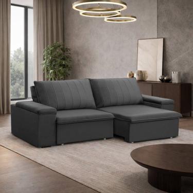 Imagem de Sofá 3 Lugares Retrátil Reclinável Para Sala 225cm Malfati F04 Veludo Grafite - Lyam Decor