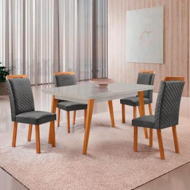 Imagem de Mesa de Jantar Copper Lorena 120cm Tampo MDF Vidro Canto Copo com 4 Ca