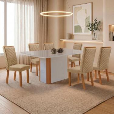Imagem de Mesa de Jantar Isadora 180cm Tampo MDF e Vidro Canto Copo com 6 Cadeir
